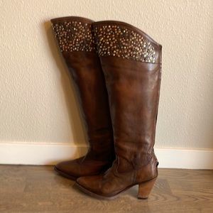 Frye Boots OTK Brown Boots with Grommet Detail Size 8